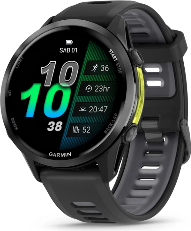 Smartwatch Garmin Forerunner® 970 Carbon Gray DLC Titanium (Black Case, Black/Translucent Whitestone Strap)