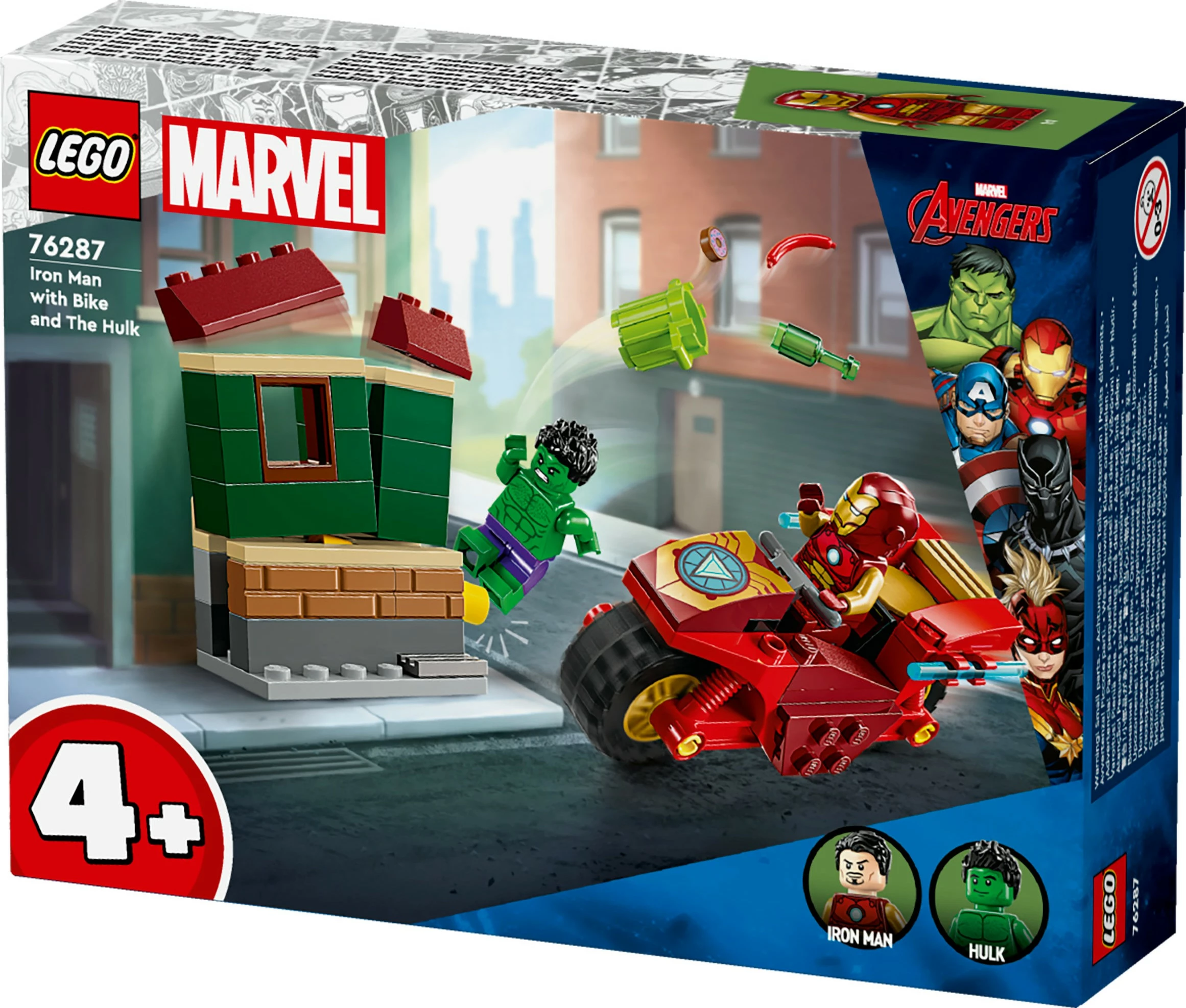 Set ndërtimi LEGO Marvel 76287 Iron Man me motor dhe Hulk, shumëngjyrësh