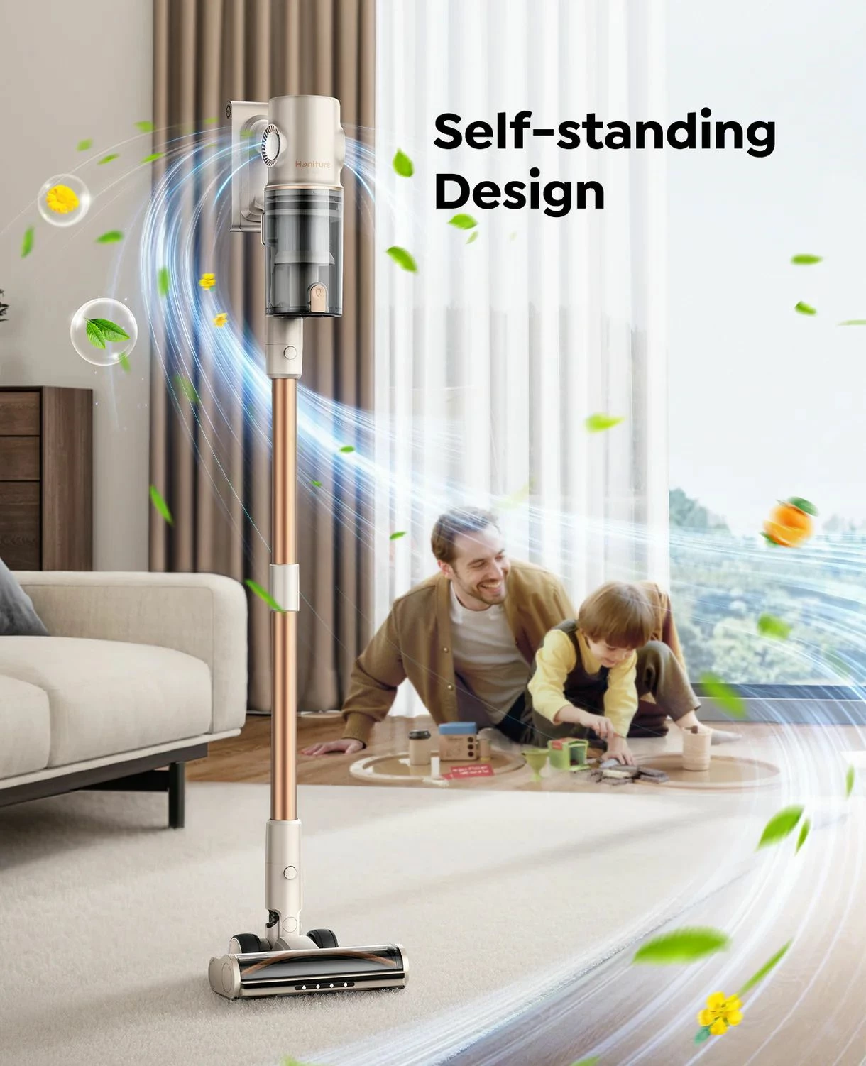 Fshesë me korrent pa kabllo vertikale Honiture P7 Pro, 600 W, 50 kPa, 80 min, HEPA, 1.5 L, shampanjë