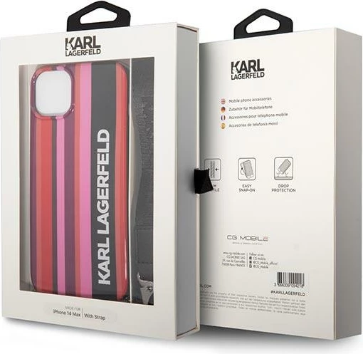 Mbështjellës Karl Lagerfeld KLHCP14SSTSTP për iPhone 14 6.1", me rrip, rozë