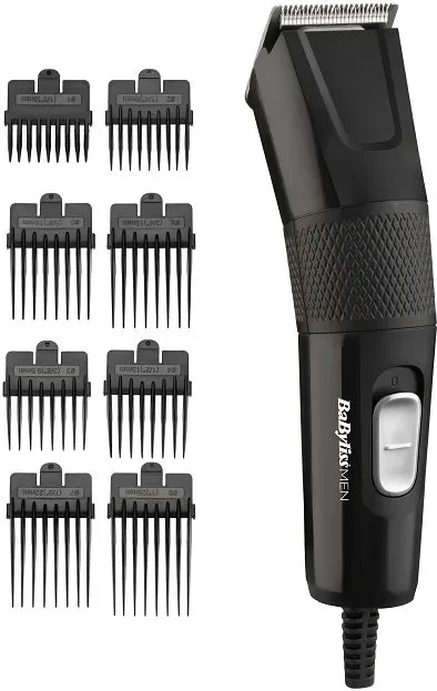 Makinë prerëse flokësh me kabllo, BaByliss E756E, 1-25 mm, 8 koka udhëzuese, teh çelik inox, e zezë, set