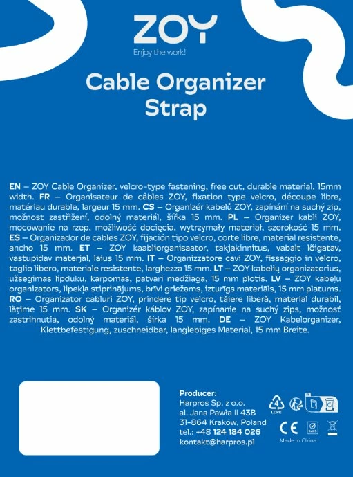Organizues kabllosh ZOY Rzep 0.5 m i zi, 1 copë