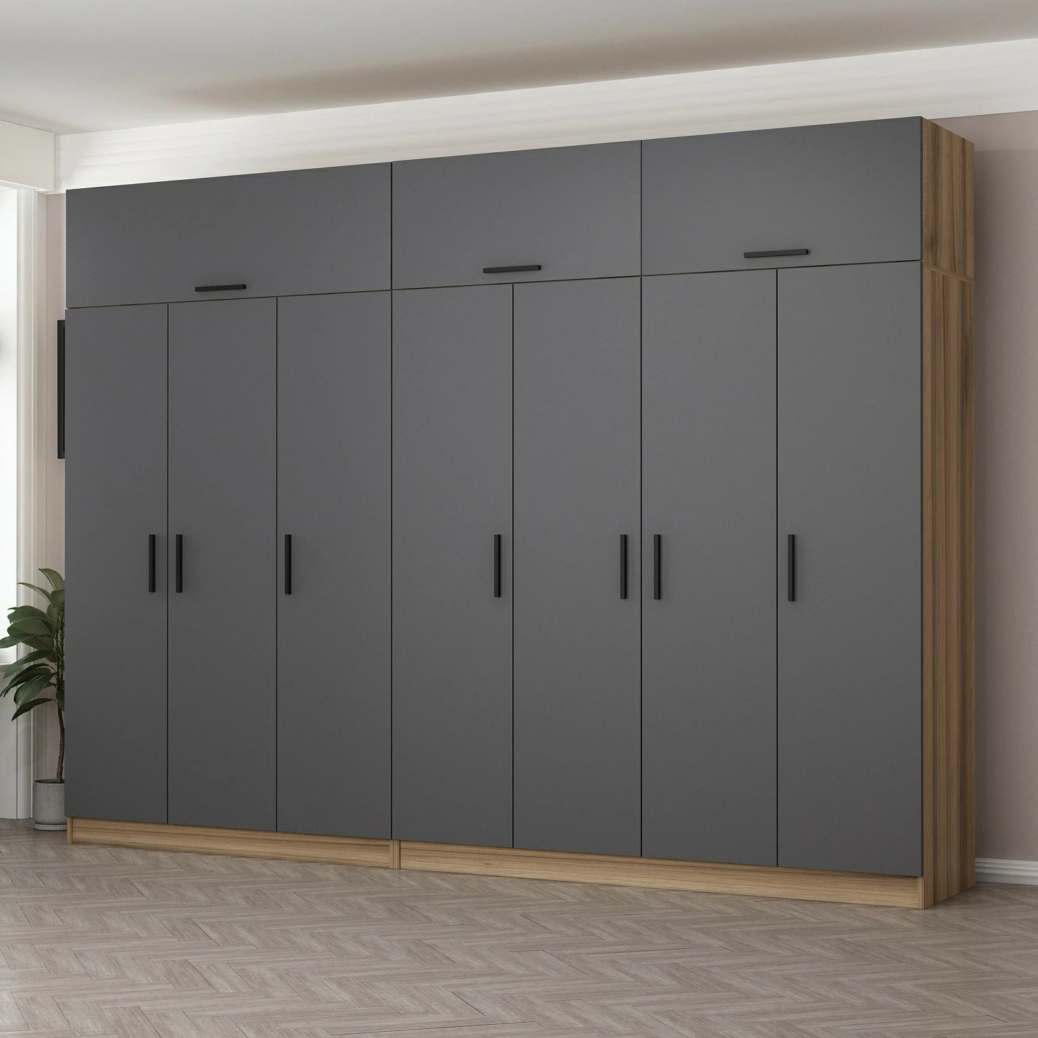 Dollap i madh për rroba, ngjyrë antracit dhe dore, Skye Decor Minar Kale - 7533