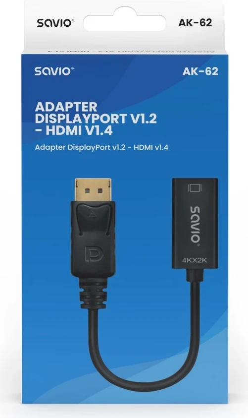 Adapter Savio DisplayPort (M) v1.2 - HDMI A (F) v1.4, 4K, AK-62