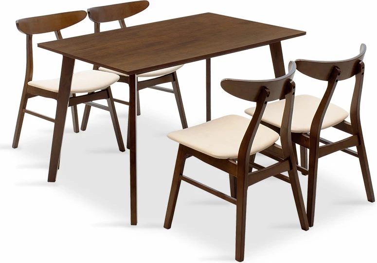 Tavolinë me karrige Benson - Orlean, 5 copë, 120x80x75cm, dru arre - pëlhurë bezhë