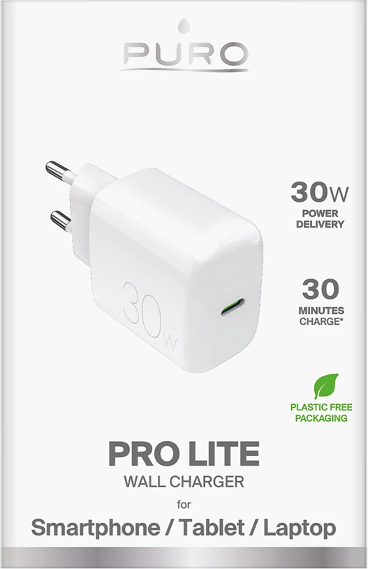 Karikues muri Puro PROLITE 30W, USB-C, Bardhë