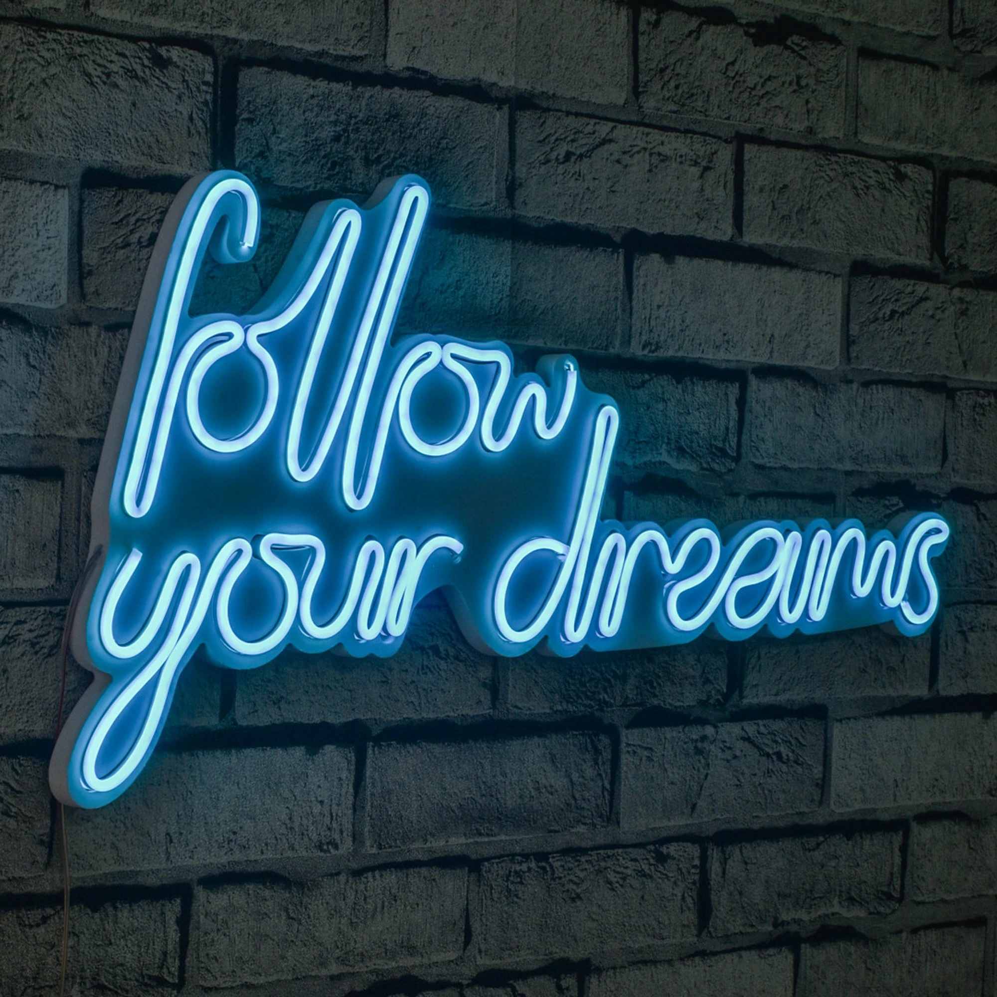 Dekor ndriçues plastik LED, 'Follow Your Dreams', ngjyrë e kaltër