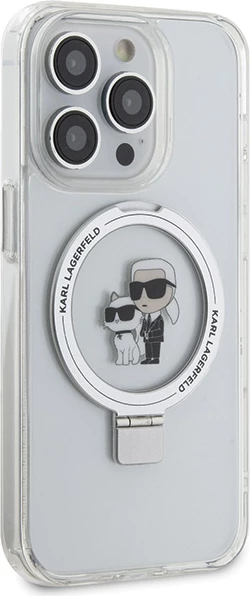 Mbështjellës Karl Lagerfeld Ring Stand Karl&Choupette MagSafe për iPhone 13 Pro/13, i bardhë