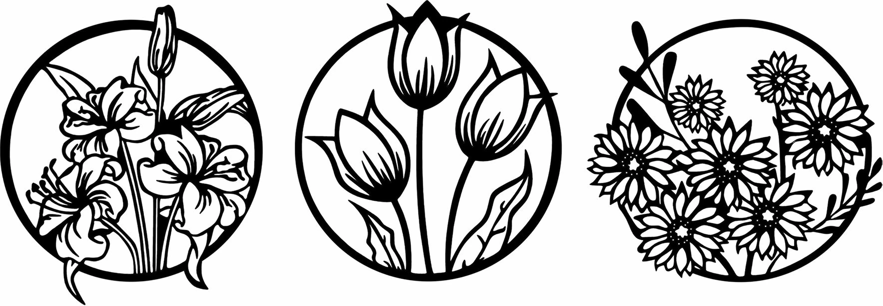 Aksesor dekorativ metalik për mur, lule, 3 copë, Wallity, 72x79cm