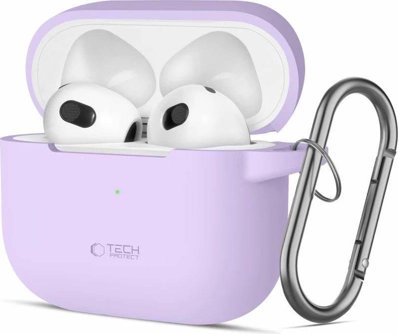 Mbështjellës Tech-Protect për AirPods 3, silikon, me karabiner, vjollcë
