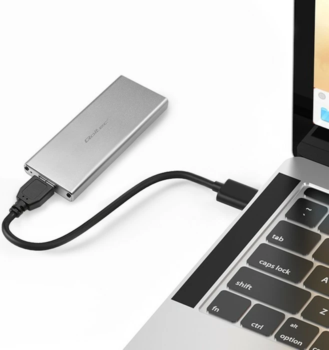 Kasë Qoltec për SSD M.2 SATA/NGFF, USB 3.0, 2TB, Argjend