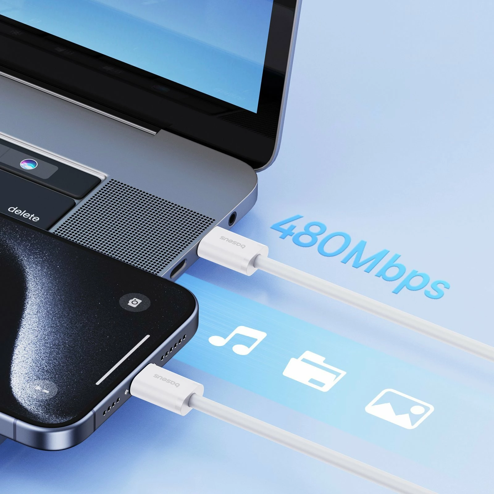 Kabllo USB-C në USB-C Baseus Superior Series II P10365200211-00 1 m 30W PD 480Mb/s, e bardhë