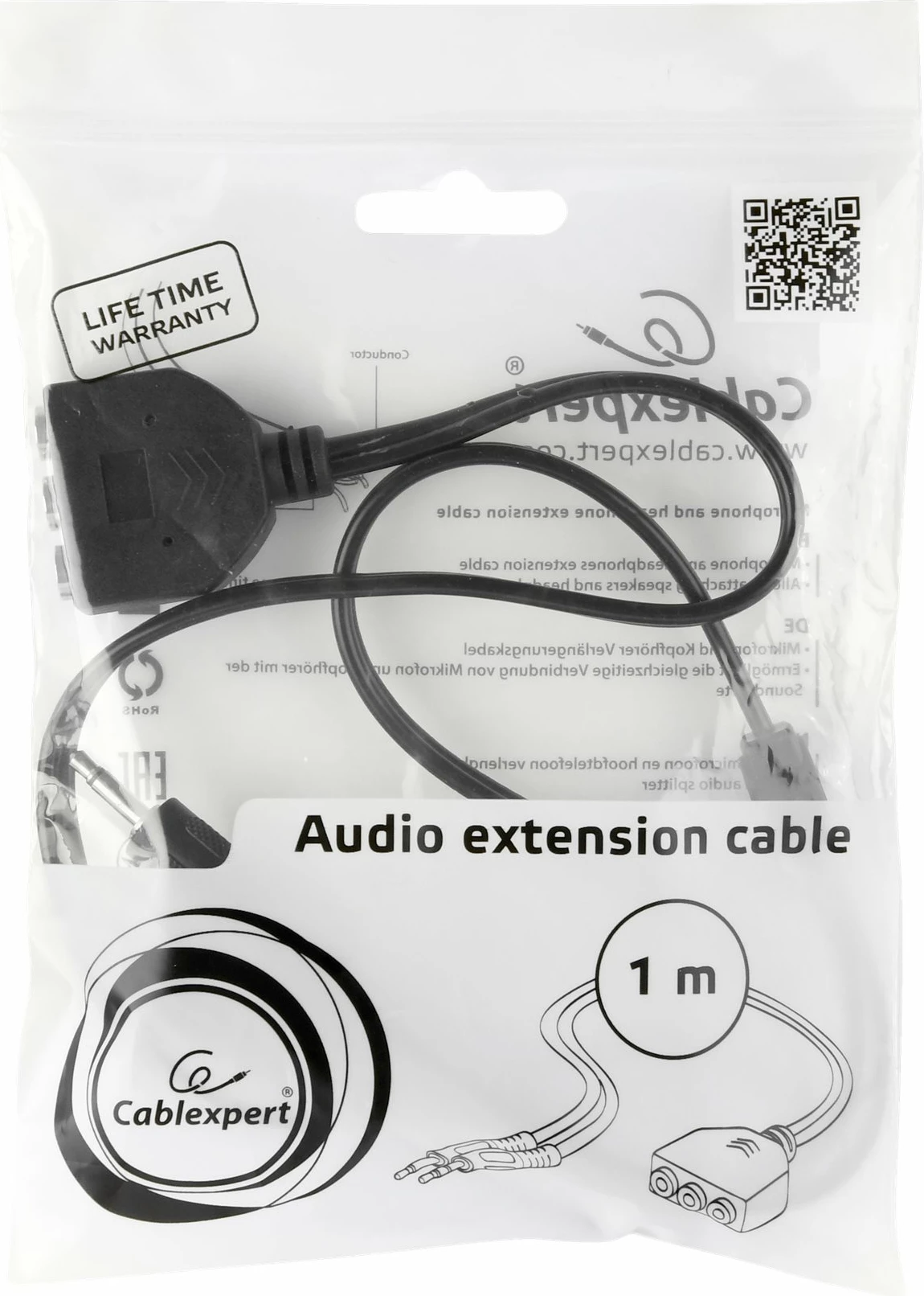 Kabllo zgjatuese audio Gembird CC-MIC-1, 1m, 3x 3.5mm femër, 2x 3.5mm mashkull, e zezë