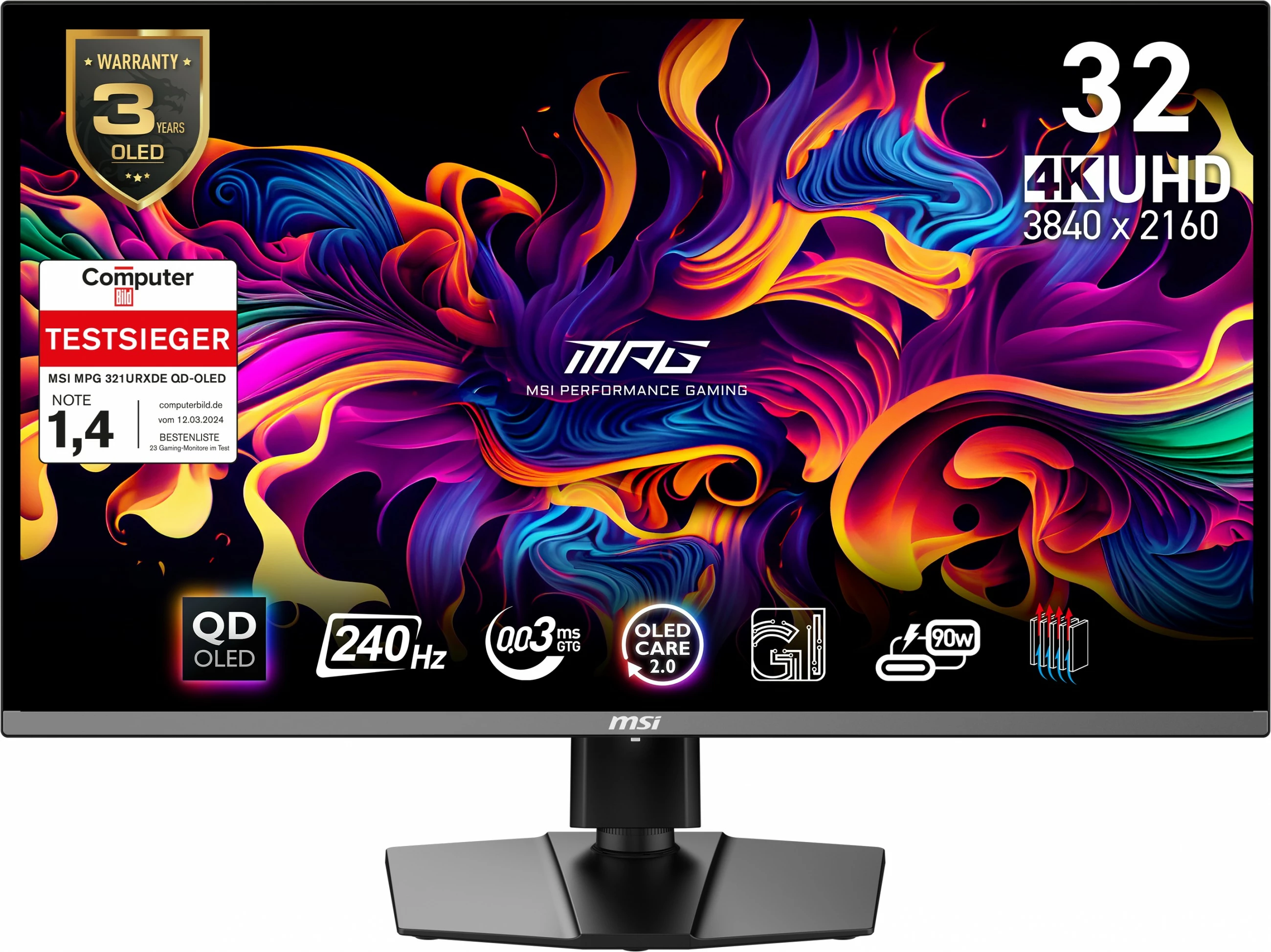 Monitor MSI MPG 321URXDE QD-OLED, 31.5 inç, 4K, 240Hz, USB-C, zi