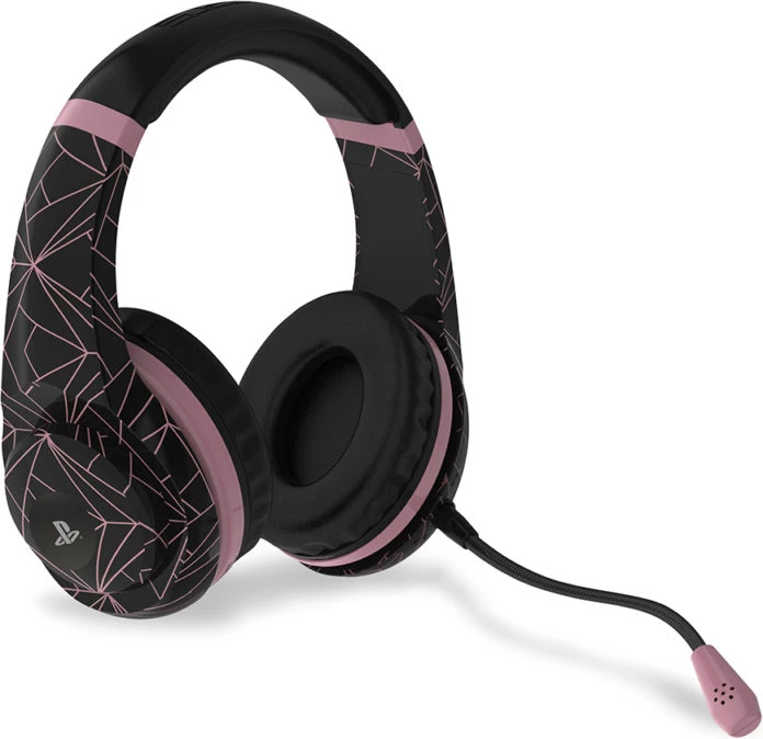 Kufje gaming 4Gamers PRO4-70 PS4, stereo, me kabllo 3.5mm, mikrofon i heqshëm, Rose Gold Edition Abstract Black, zi/rozë e artë