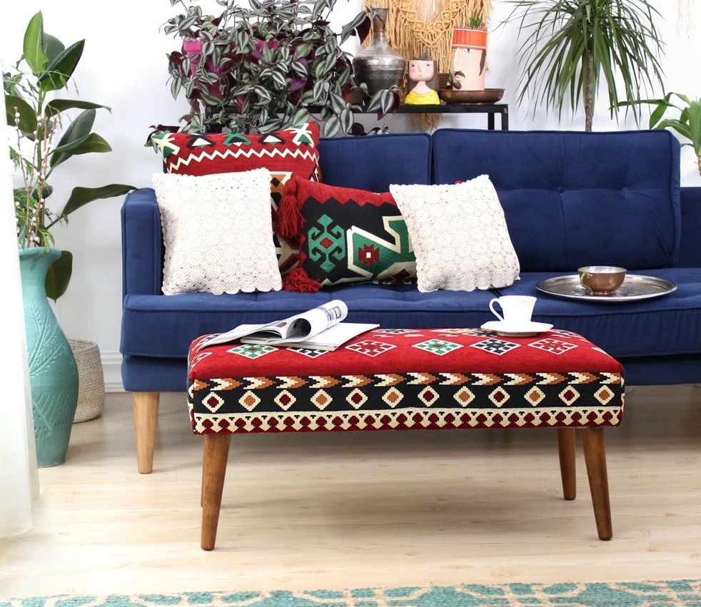 Pouf oriental rustic, shumëngjyrësh, Vezir v3, 91x42x46 cm