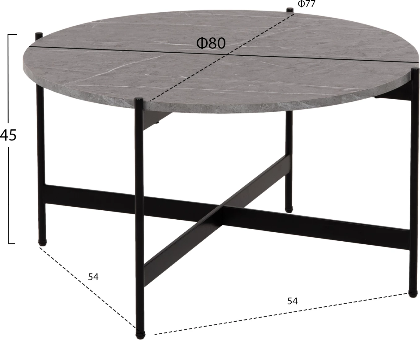 Tavolinë kafeje FH9588.02, sipërfaqe tavoline mermer gri, bazë metalike e zezë, Φ80x45H cm