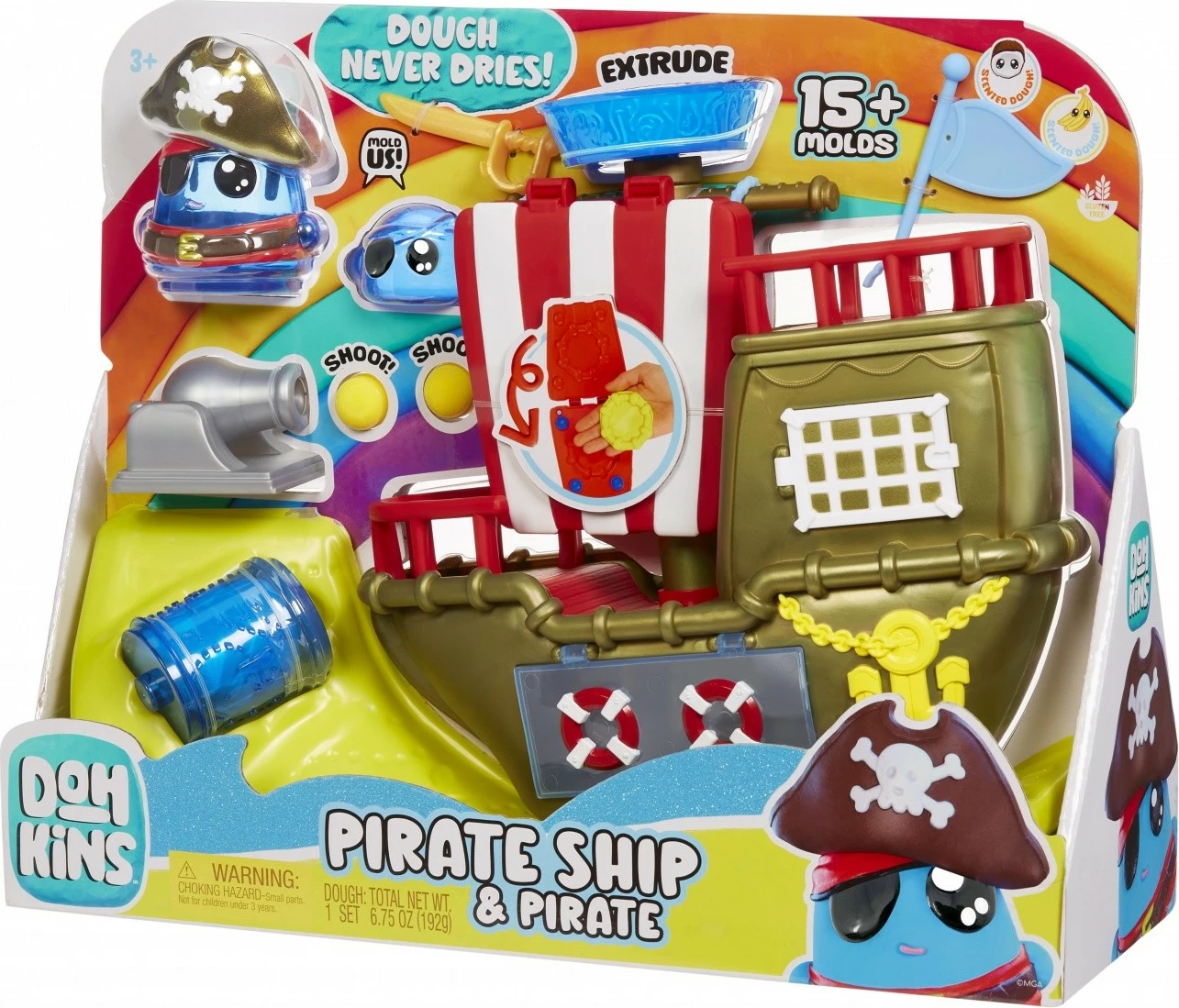 Set plasteline, MGA DohKins, Pirate Ship 123088-EUC, 15+ kallëpe, masë që nuk thahet, 3+