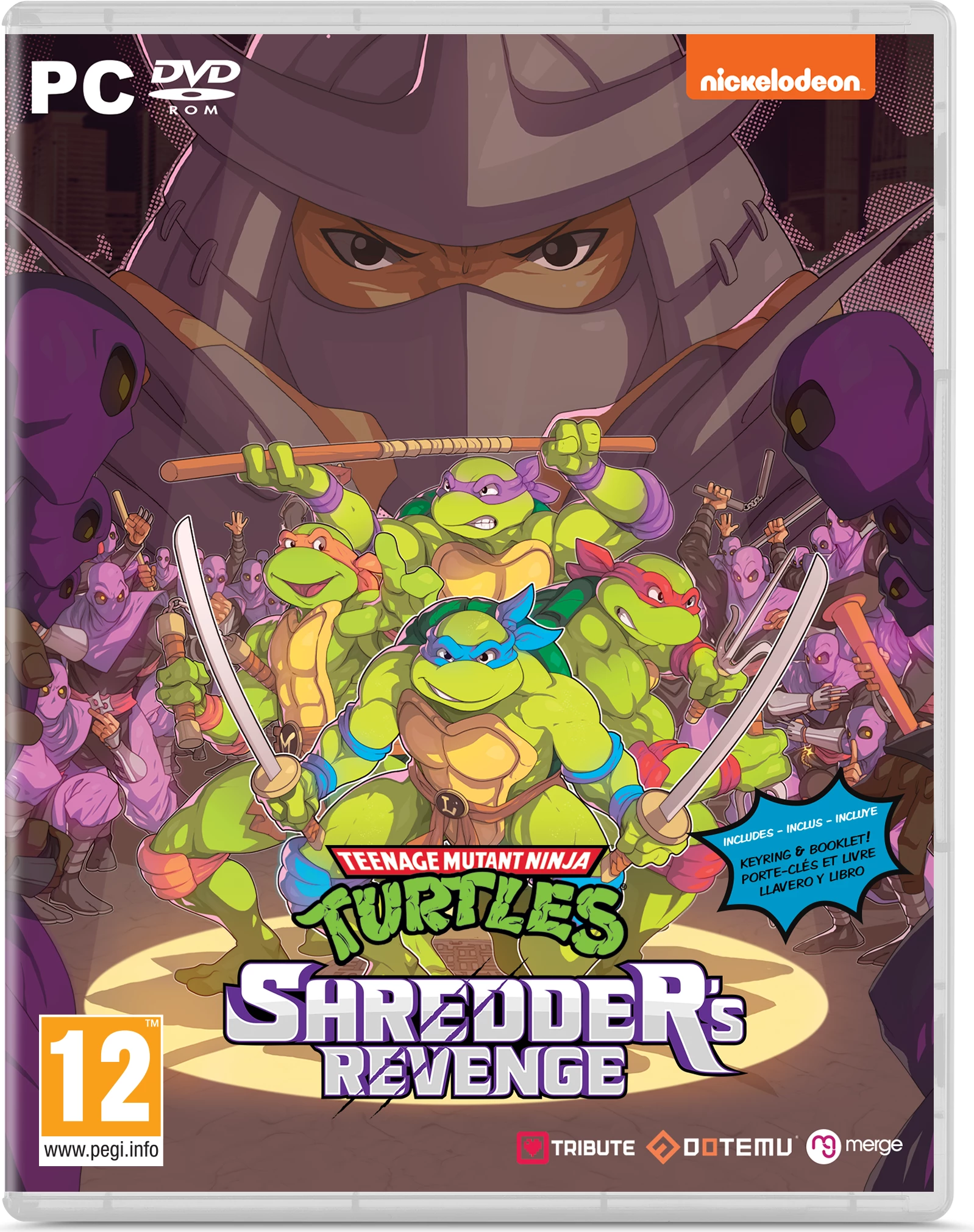 Lojë PC Merge Games Teenage Mutant Ninja Turtles: Shredder's Revenge, DVD-ROM, PEGI 12, set me udhëzues xhepi dhe varëse çelësash
