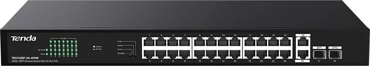 Switch Tenda TEG1128P-24-410W, 26 porta Gigabit, 2 SFP, PoE, i zi