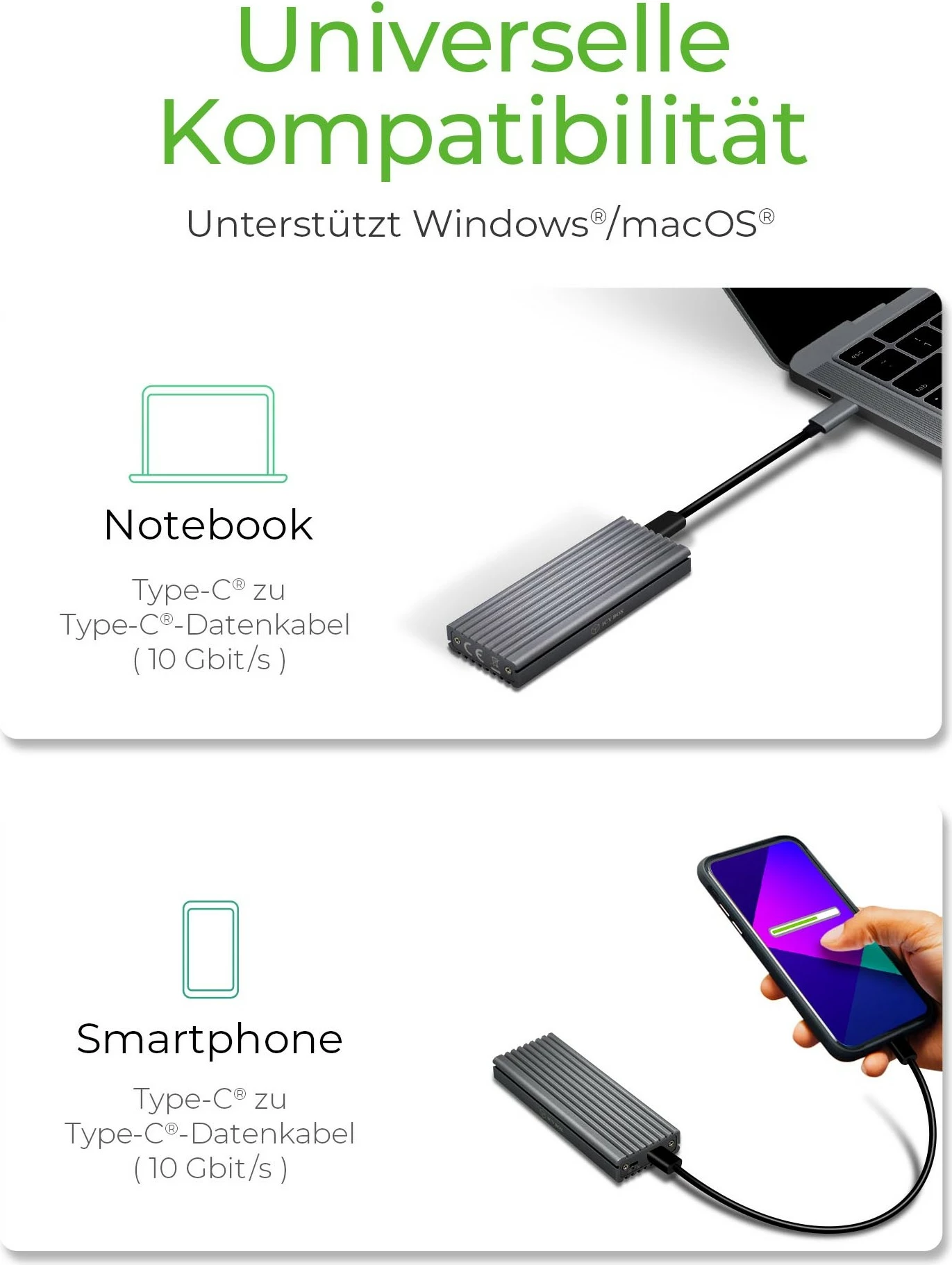 Kasë SSD ICY BOX IB-1817M-C31, M.2, PCI Express 3.0, 10 Gbit/s, USB lidhje, Gri