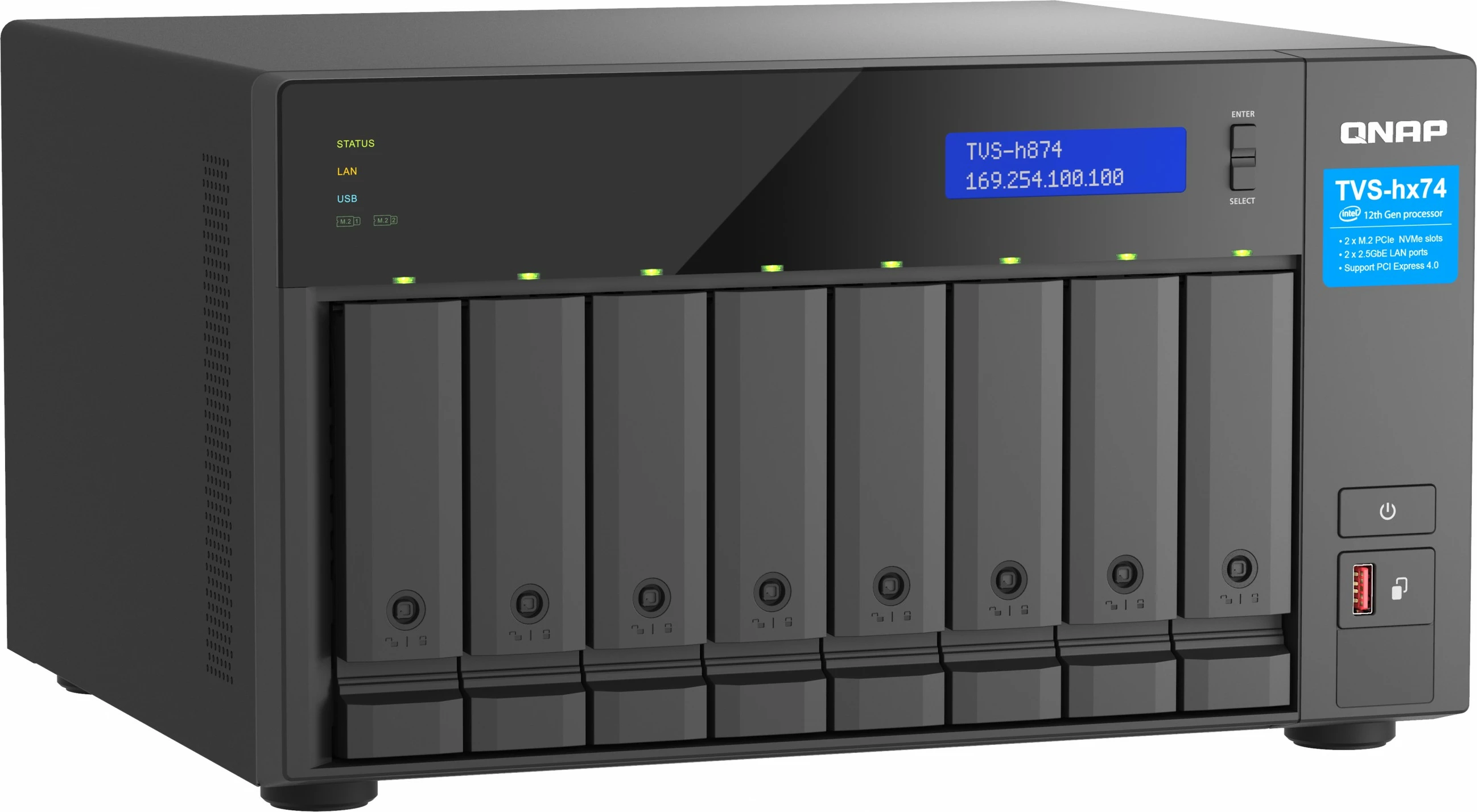 NAS QNAP TVS-H874T-I7-32G, Intel Core i7-12700, 8 vende, Thunderbolt 4, 32GB RAM, e zezë