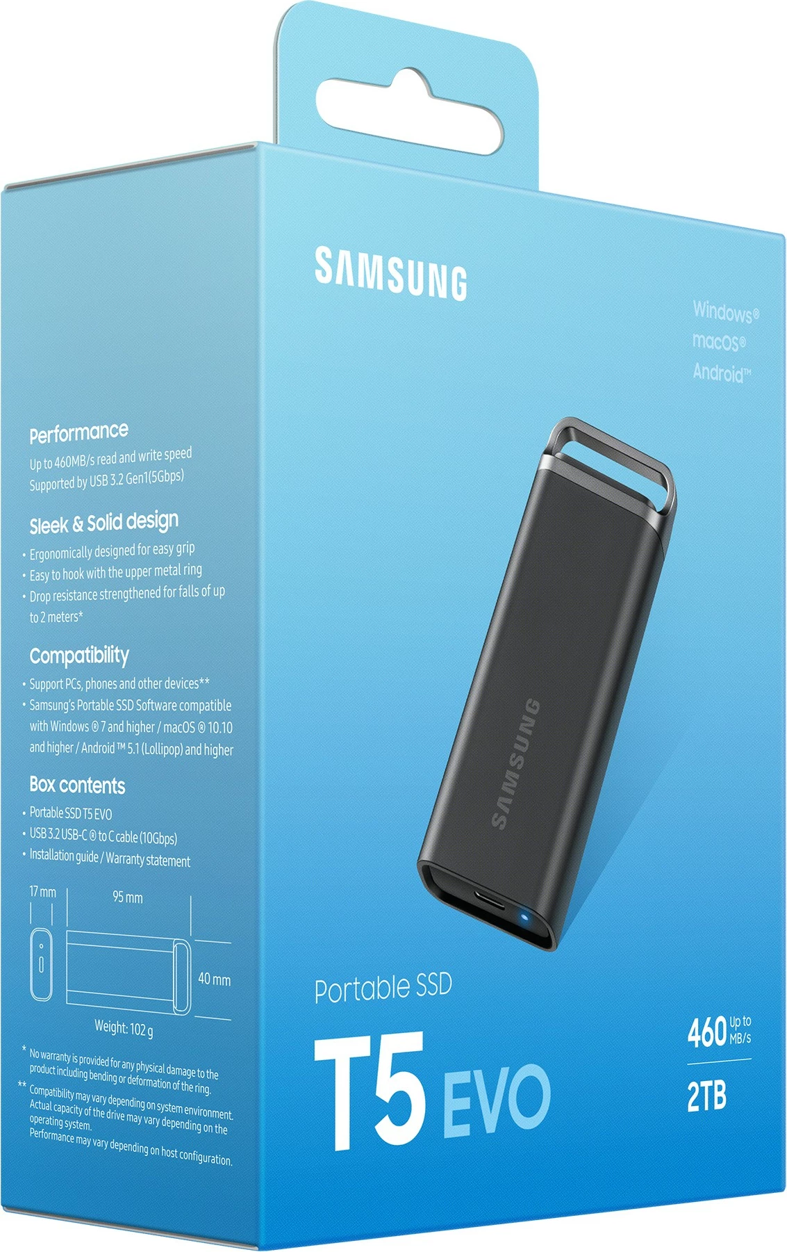 SSD Samsung MU-PH2T0S, 2 TB, 3.2 Gen 1, 460 MB/s, Zi