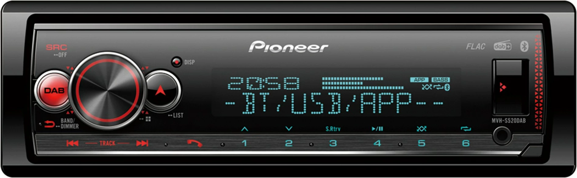 Radio makine Pioneer MVH-S520DAB, Bluetooth, DAB, USB, e zezë
