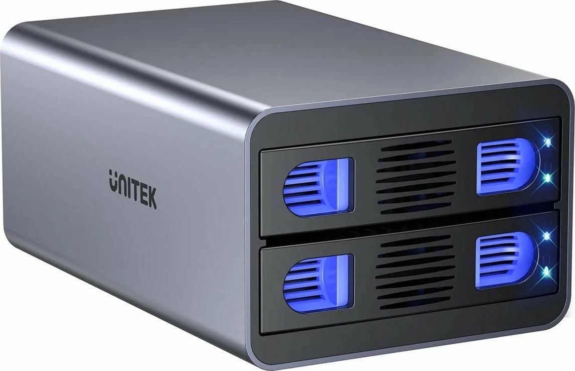 Kuti eksternale për disqe SATA Unitek S1308C01-EU 2-bay 2.5/3.5\" USB-C 10Gb/s RAID deri 40TB, gri