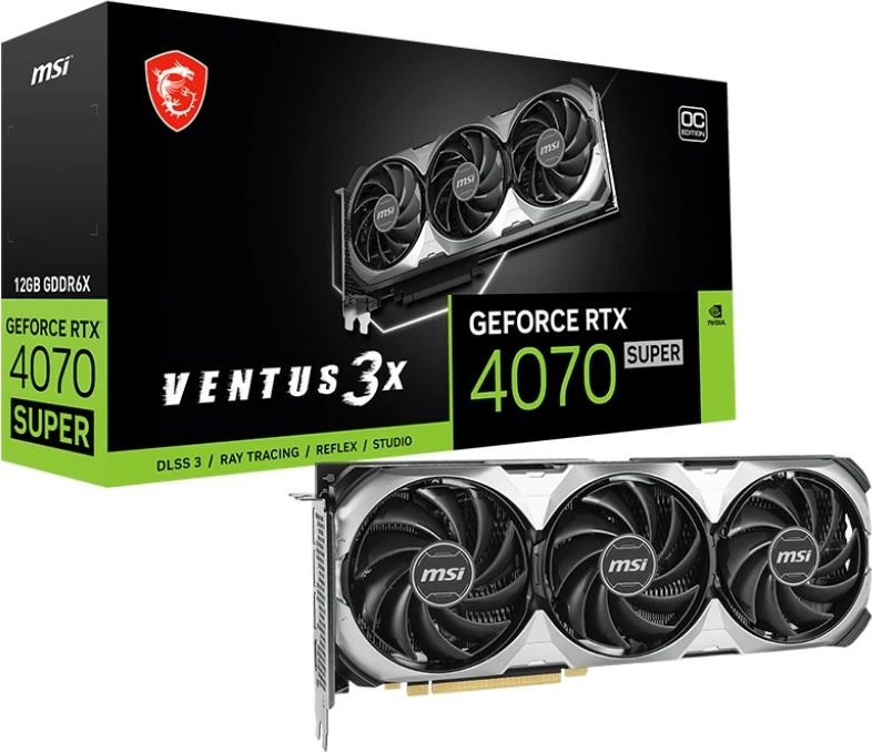 Kartelë grafike MSI VENTUS GeForce RTX 4070 SUPER 12G 3X OC, 12 GB, PCI Express 4.0, e zezë/argjendtë
