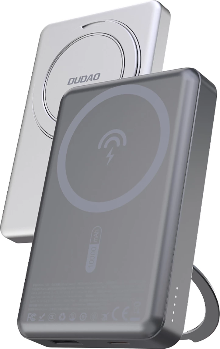 Powerbank Dudao K28, 10000mAh, MagSafe, kasë metalike, ring stand, Gri