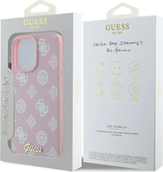 Mbështjellës Guess Peony Script MagSafe për iPhone 16 Pro Max, Rozë