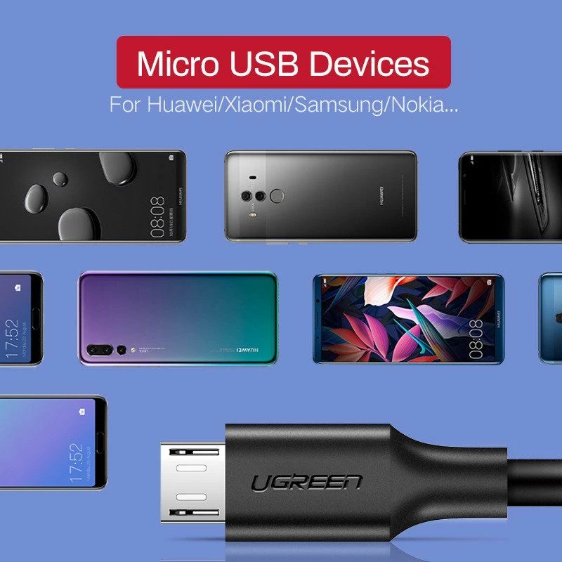 Kabllo USB-A në microUSB Ugreen US289 (60135) 0.5 m, Quick Charge 3.0, 2.4A, e zezë
