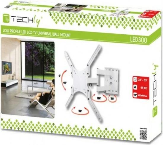 Mbajtës muri për TV/monitor Techly 023851, 23-55 inç, i bardhë