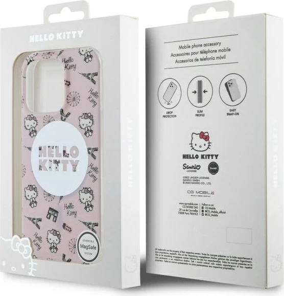 Mbështjellës Hello Kitty IML All Over Paris MagSafe për iPhone 16 Pro, Rozë