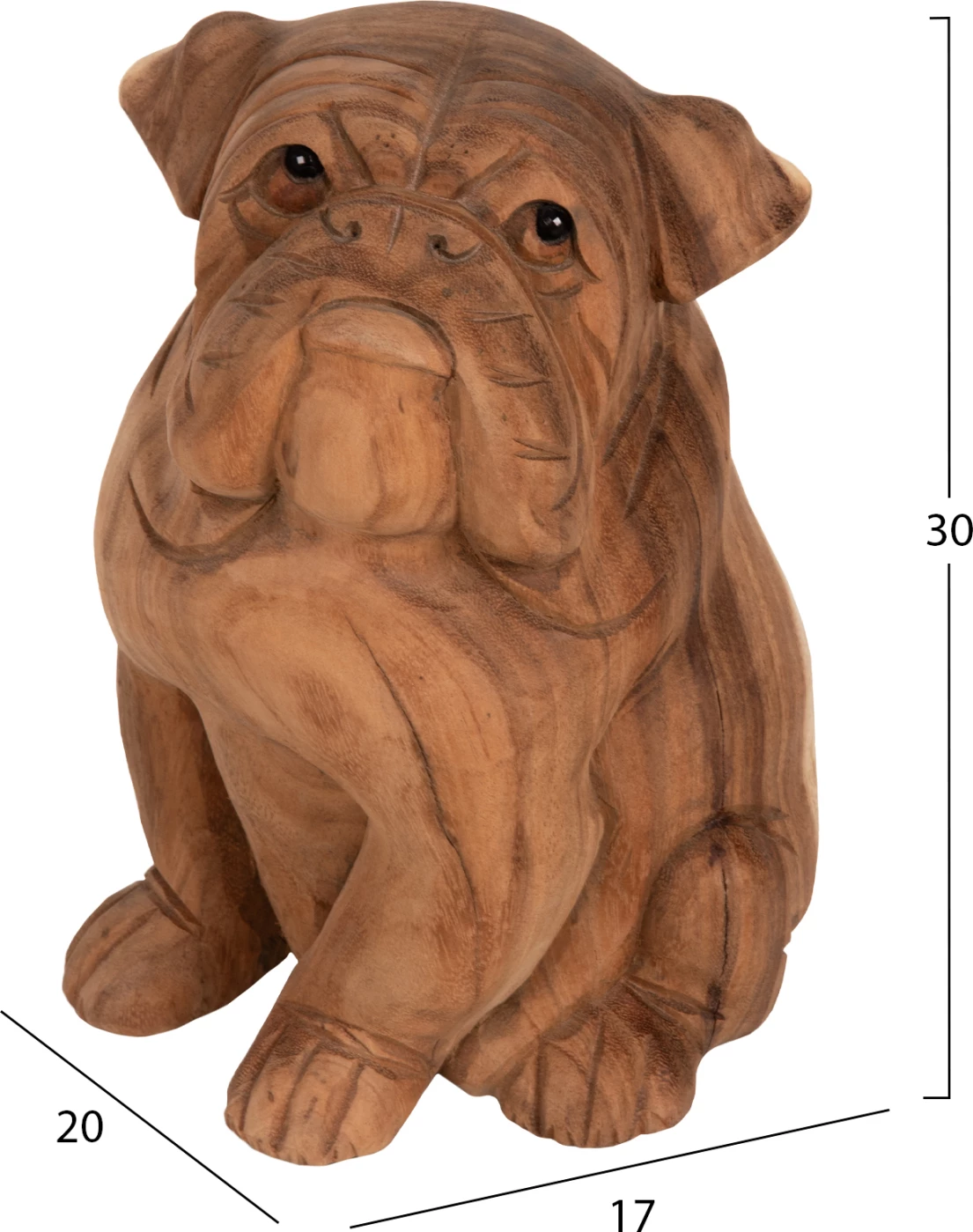 Dekor për dysheme, bulldog, dru suar, ngjyrë natyrale, FH7926, 20x17x30 cm