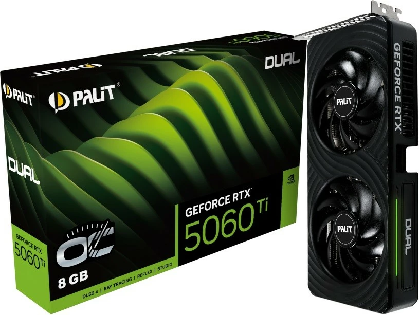 Kartë grafike Palit GeForce RTX 5060 Ti, 8 GB GDDR7, DUAL OC, PCI-E 5.0, e zezë