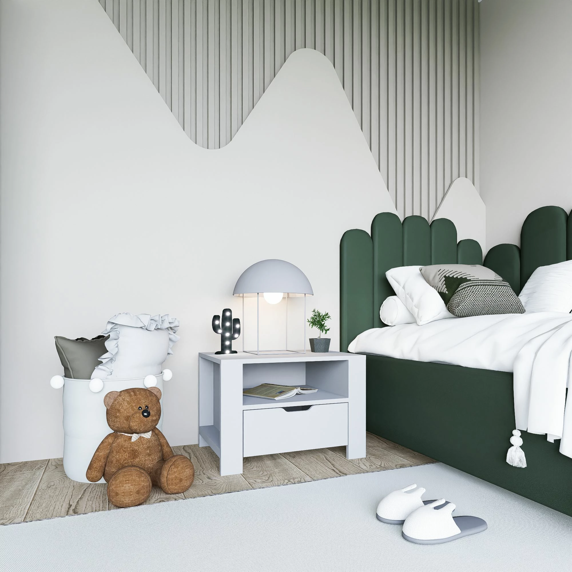 Komodinë e bardhë për natë, Skye Decor, Duru 1600-34