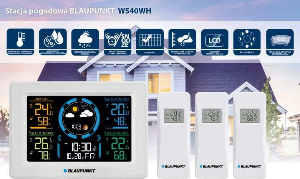 Stacion moti Blaupunkt WS40WH, me 3 sensorë pa tela, E bardhë