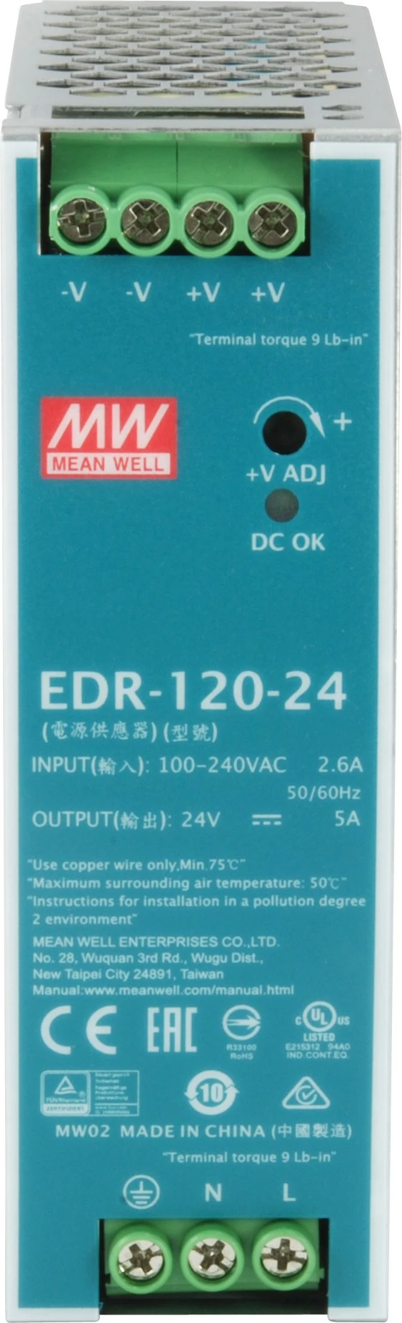 Furnizues energjie LevelOne POW-2441, 120W, DIN-Rail, 24V DC, ngjyrë mint