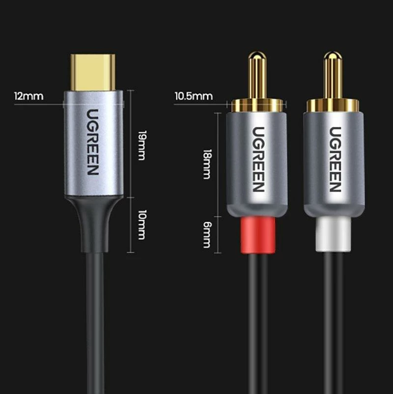 Kabllo audio USB-C në 2xRCA Ugreen CM451 (UGR1184BLK) 1.5 m, gri, 1 copë