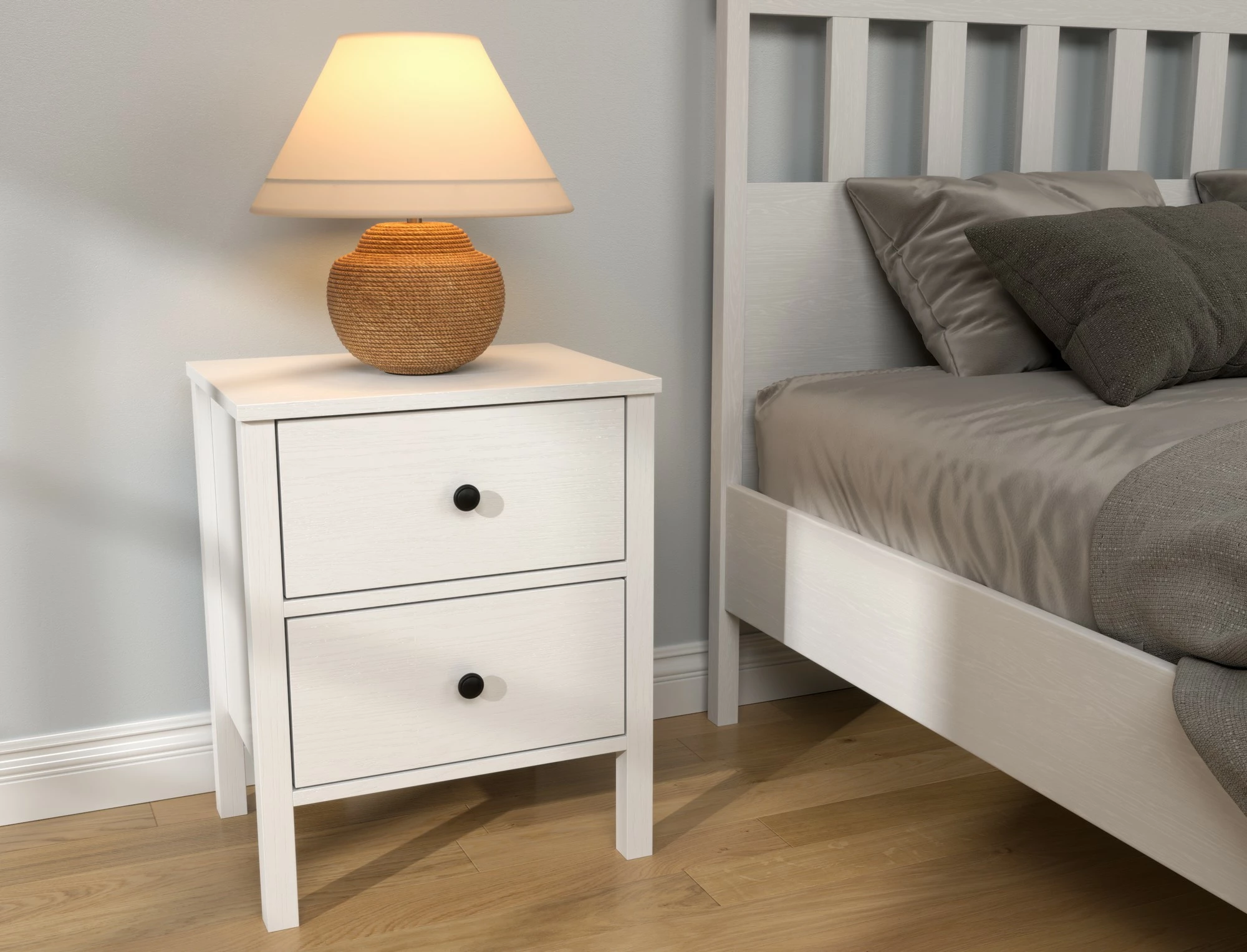 Komodinë Hanah Home, FRN-20029, ngjyrë druri dhe e bardhë