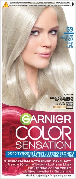 Krem ngjyrues për flokë Garnier Color Sensation Super Lightening S9 Silver Ash Blonde për femra, 1 copë