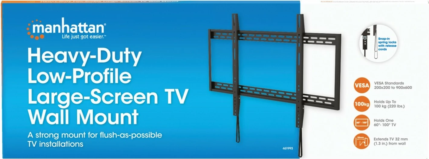 Mbajtëse muri për TV Manhattan 461993, për 60-100 inç, 100 kg, e zezë