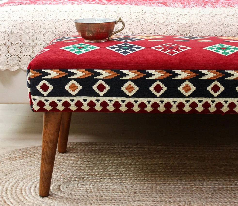 Pouf oriental rustic, shumëngjyrësh, Vezir v3, 91x42x46 cm