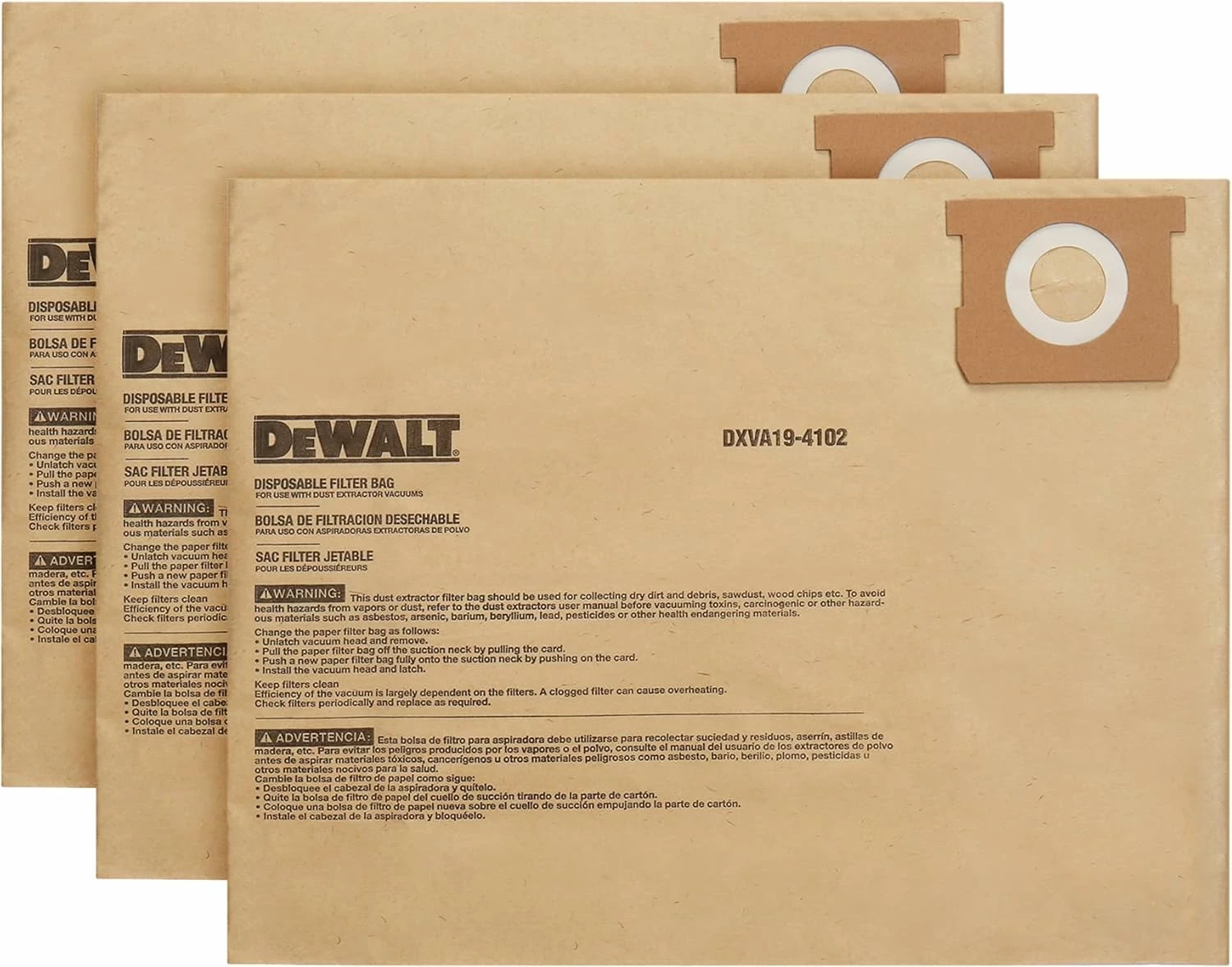 Qese për fshesë me korrent Dewalt DXVA19-4102, kompatibile me DXV12P/DXV14P/DXV16P/DXV16PA/DXV16S, set 3 copë