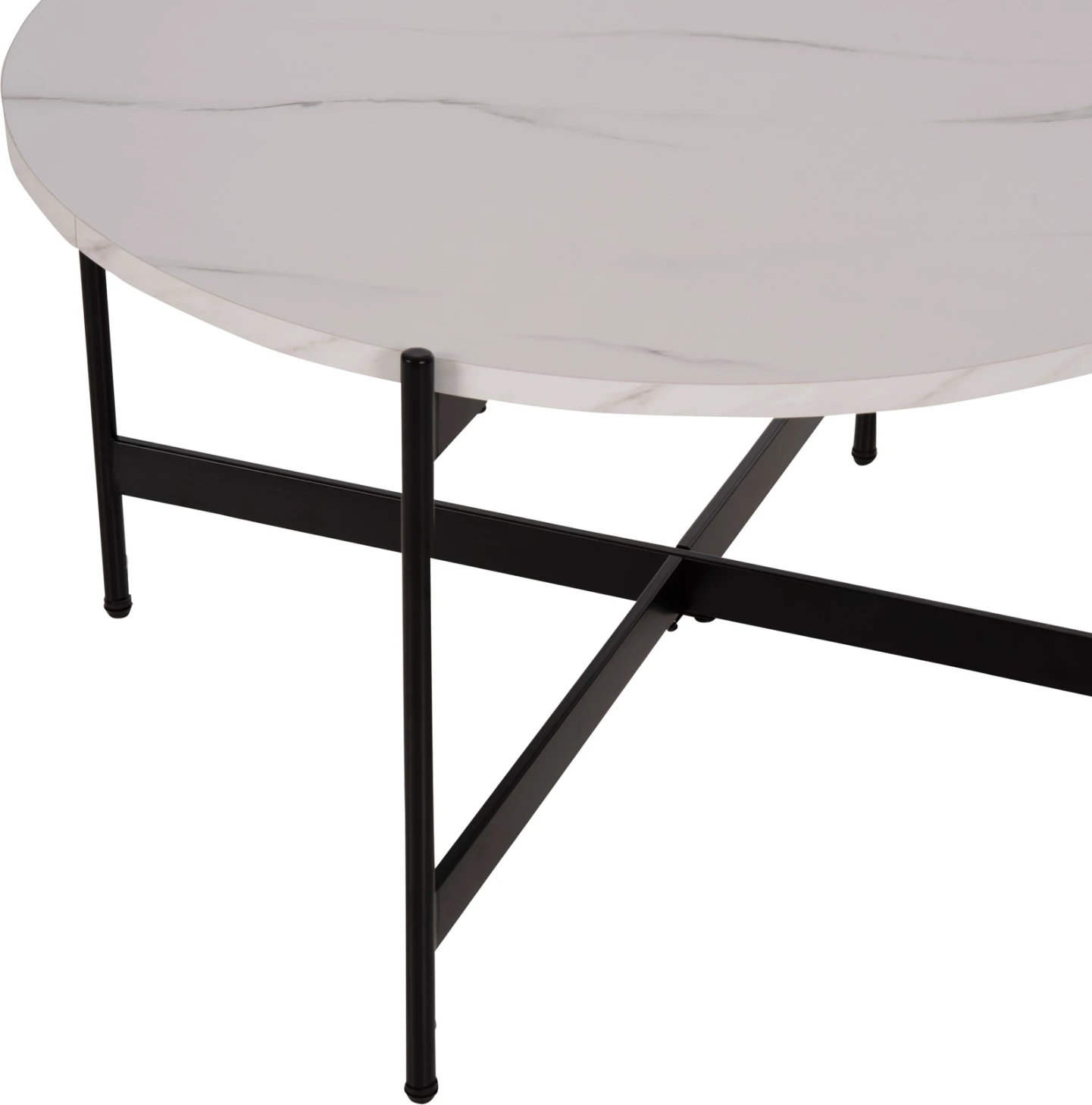 Tavolinë kafeje FH9588.05, sipërfaqe tavoline mermeri e bardhë, bazë metalike e zezë, Φ80x45Hcm