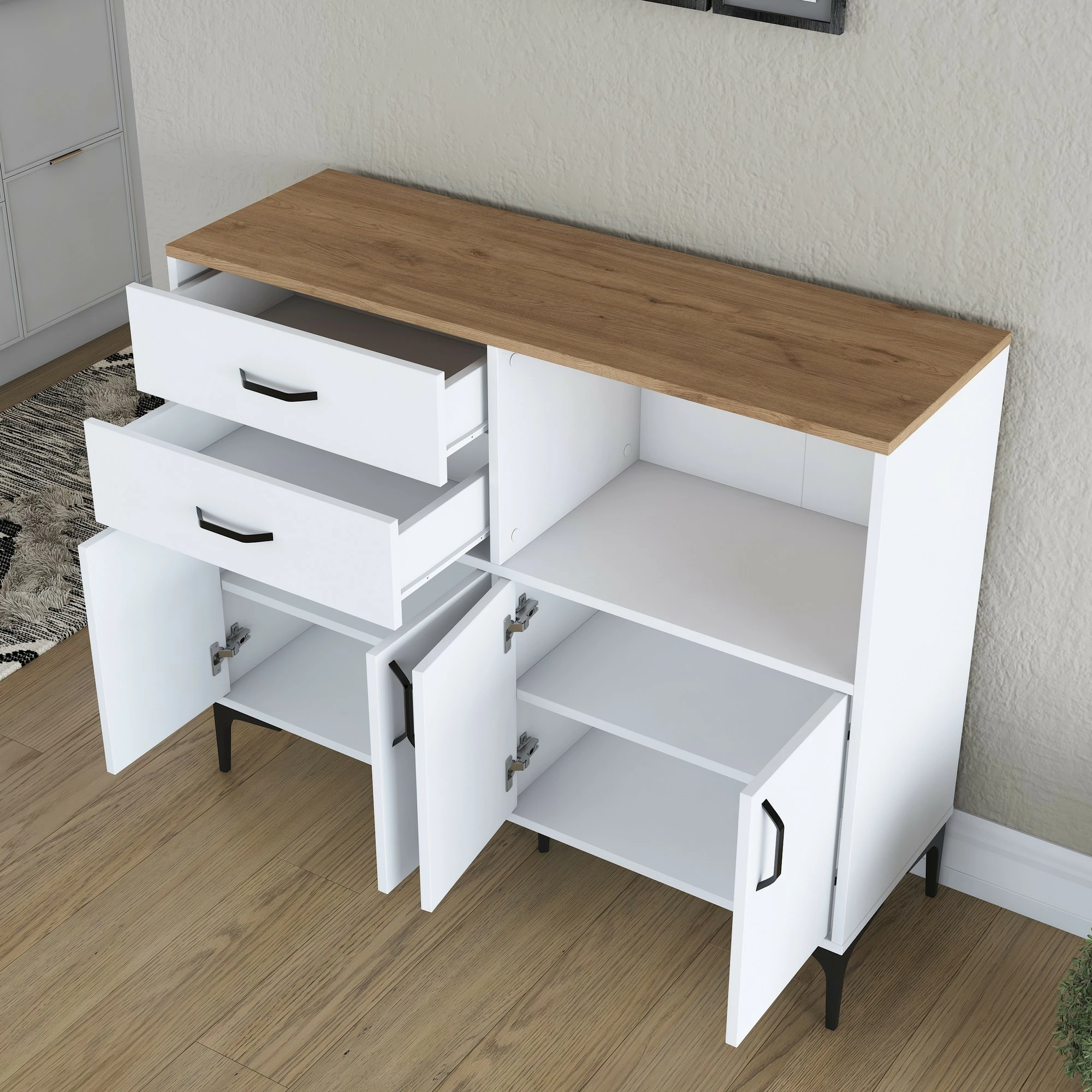 Dollap multifunksional Hanah Home, JE166 - 3283, ngjyrë e bardhë dhe arre