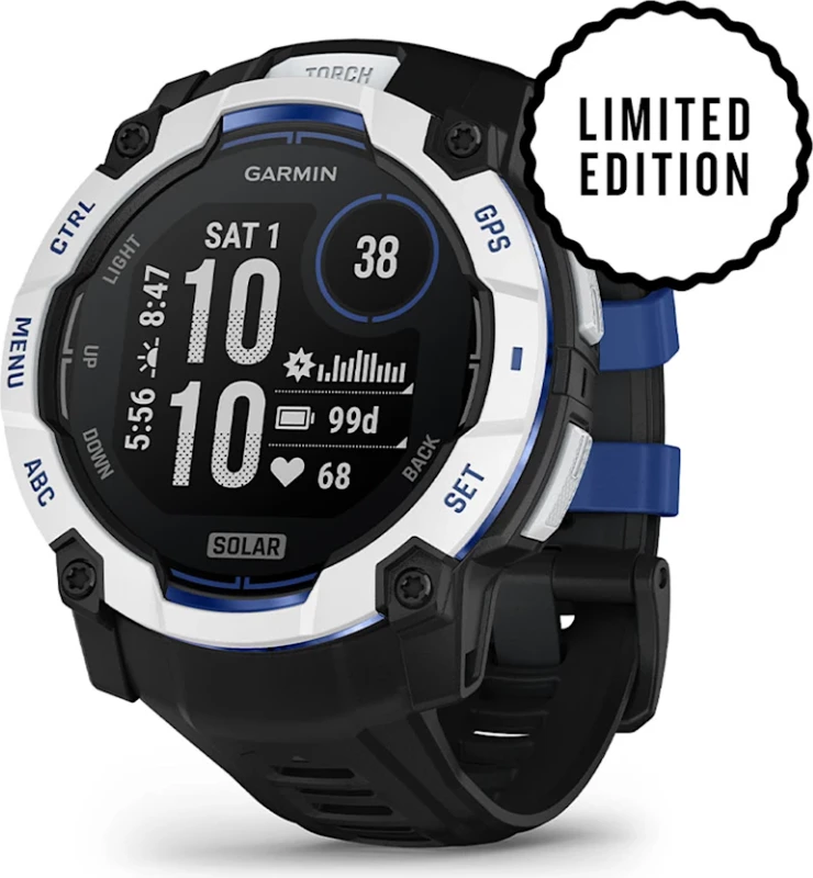 Smartwatch Garmin Instinct® 3, Solar, Whitestone/Black-Bolt Blue, 50 mm