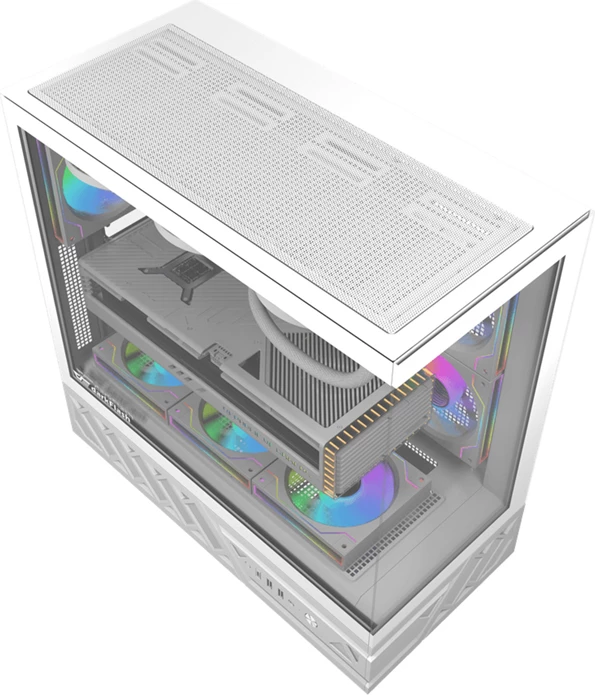 Kasë Darkflash DS950 ATX Midi Tower, xham i temperuar, USB-C 3.2 Gen 2, 6 ventilatorë 120 mm, e bardhë